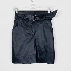 H&M Black Vegan Faux Leather Belted Mini Skirt